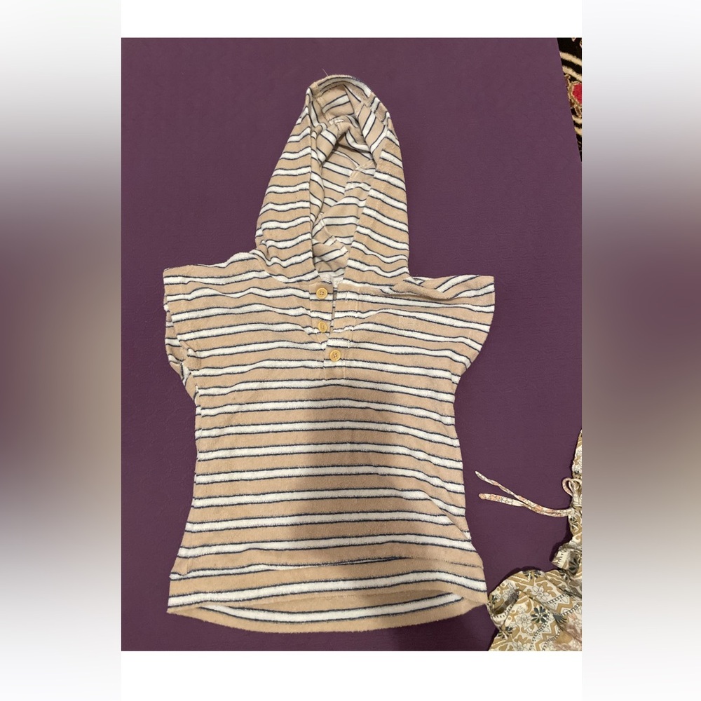 Striped Hooded Top with Buttons